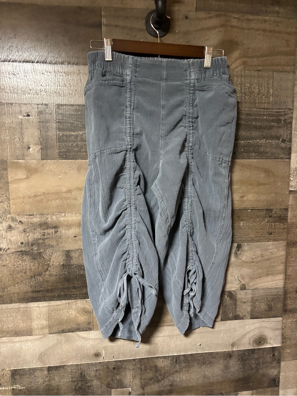 Free People Gianna Ruched Grey/blue Gaucho Pull-On Pants 100% Cotton Small